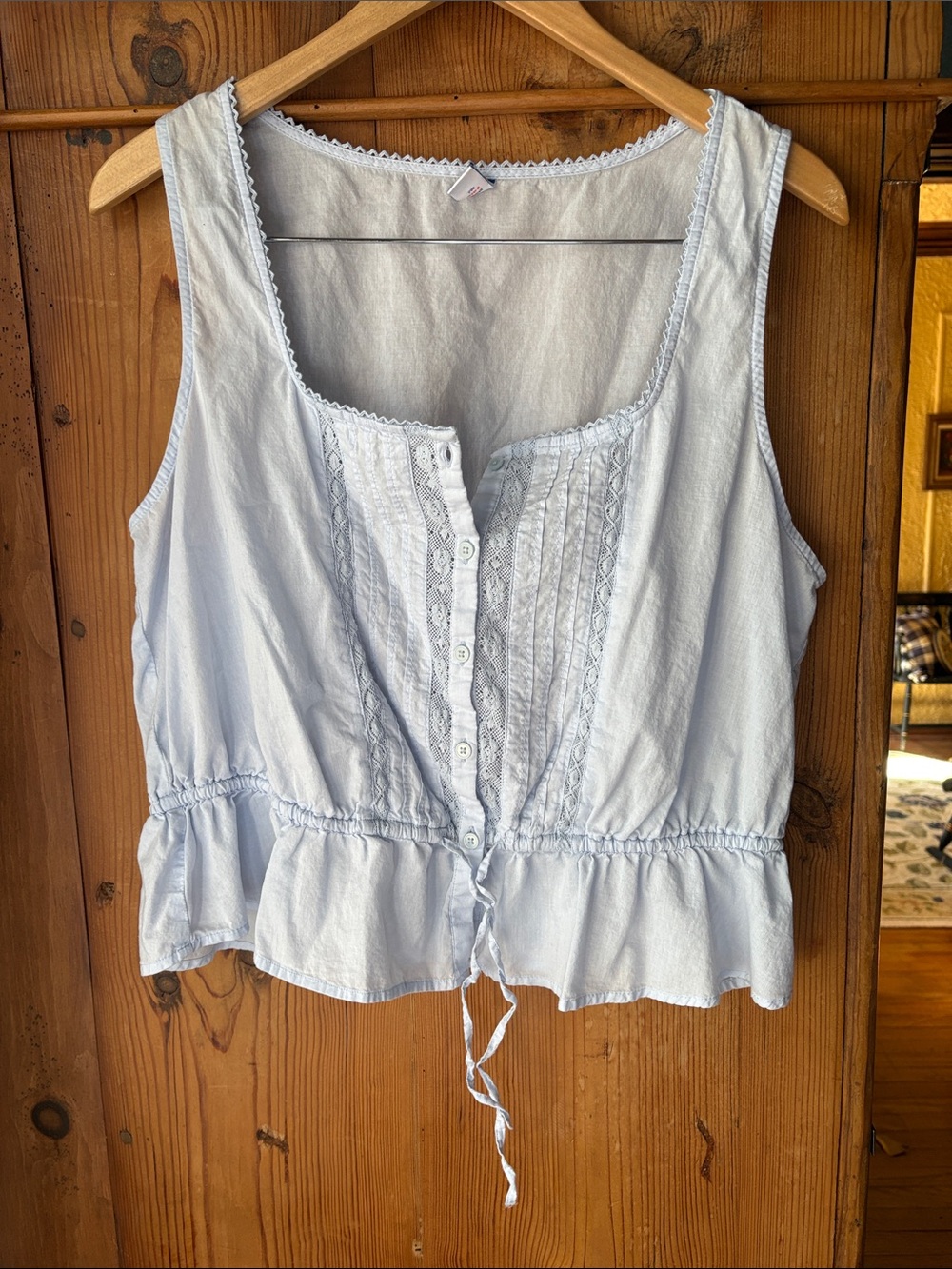 Old Navy Light Blue Lace-Trim Button-Front Peplum Camisole